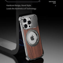 Walnut Wood Aluminum Alloy Frameless Shell  Magnetic Aromatherapy(Fragrance Release) Stand Case for iPhone 16 Series