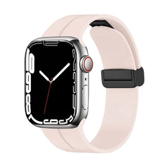 Magnetic Silicone Watch Band with Adjustable Folding Clasp, Compatible with Apple Watch Series 9/8/7/6/SE/SE2/5/4/3/2/1