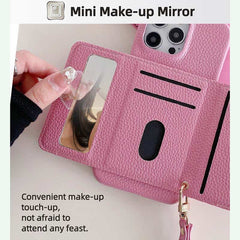 Wallet Phone Case with Lanyard and Mirror for iPhone 12 Series