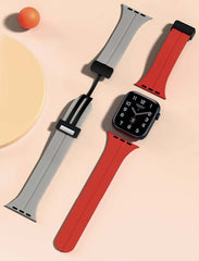 Magnetic Silicone Watch Band with Adjustable Folding Clasp, Compatible with Apple Watch Series 9/8/7/6/SE/SE2/5/4/3/2/1