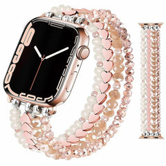 Crystal Pearl & Hematite Elastic Beaded Bracelet Watch Band