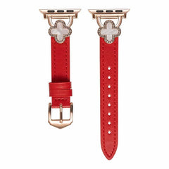 Four Leaf Clover Clover Diamond-Studded Leather Watch Band