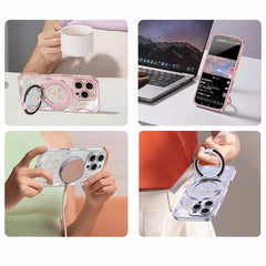 Rose Pink Wavy Shell Texture Rabbit Magsafe (Magnetic) Stand Phone Case for iPhone 12 Series