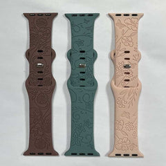 Engraved Pattern Silicone Watch Bands Straps with Butterfly Clasp