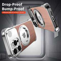 Walnut Wood Aluminum Alloy Frameless Shell  Magnetic Aromatherapy(Fragrance Release) Stand Case for iPhone 16 Series