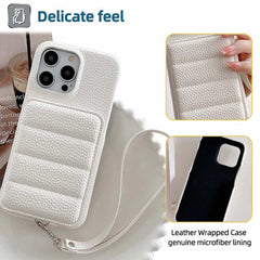 Down Jacket Wallet Card Holder Phone Case with Lanyard for iPhone 12 Series