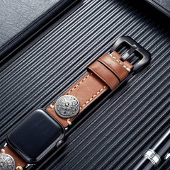 Leather Strap with Embossed Metal Button Stud