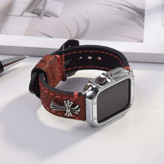 Litchi Grain Leather Strap with Cross Flower