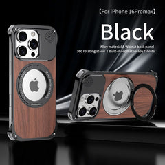 Walnut Wood Aluminum Alloy Frameless Shell  Magnetic Aromatherapy(Fragrance Release) Stand Case for iPhone 16 Series