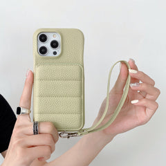 Down Jacket Wallet Card Holder Phone Case with Lanyard for iPhone 11 Series