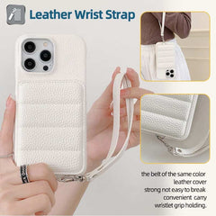 Down Jacket Wallet Card Holder Phone Case with Lanyard for iPhone 14 Series