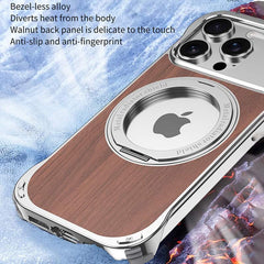 Walnut Wood Aluminum Alloy Frameless Shell  Magnetic Aromatherapy(Fragrance Release) Stand Case for iPhone 16 Series