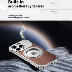 Walnut Wood Aluminum Alloy Frameless Shell  Magnetic Aromatherapy(Fragrance Release) Stand Case for iPhone 16 Series