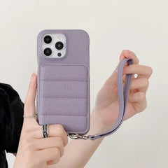 Down Jacket Wallet Card Holder Phone Case with Lanyard for iPhone 14 Series