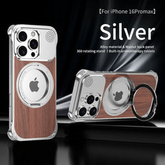 Walnut Wood Aluminum Alloy Frameless Shell  Magnetic Aromatherapy(Fragrance Release) Stand Case for iPhone 16 Series