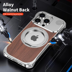 Walnut Wood Aluminum Alloy Frameless Shell  Magnetic Aromatherapy(Fragrance Release) Stand Case for iPhone 16 Series