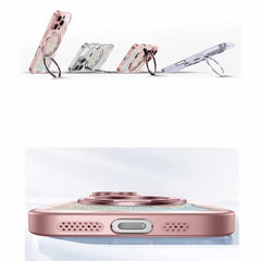 Rose Pink Wavy Shell Texture Rabbit Magsafe (Magnetic) Stand Phone Case for iPhone 14 Series