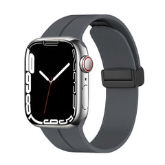 Magnetic Silicone Watch Band with Adjustable Folding Clasp, Compatible with Apple Watch Series 9/8/7/6/SE/SE2/5/4/3/2/1